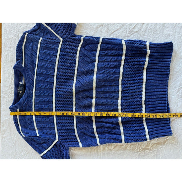 Vintage Striped Sailing Sweater Mens Sz L Blue 1980s Pullover Marine Sport USA - Picture 4 of 7